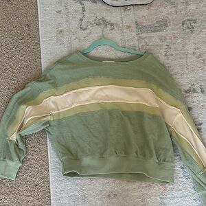Green and Cream Striped Sweater